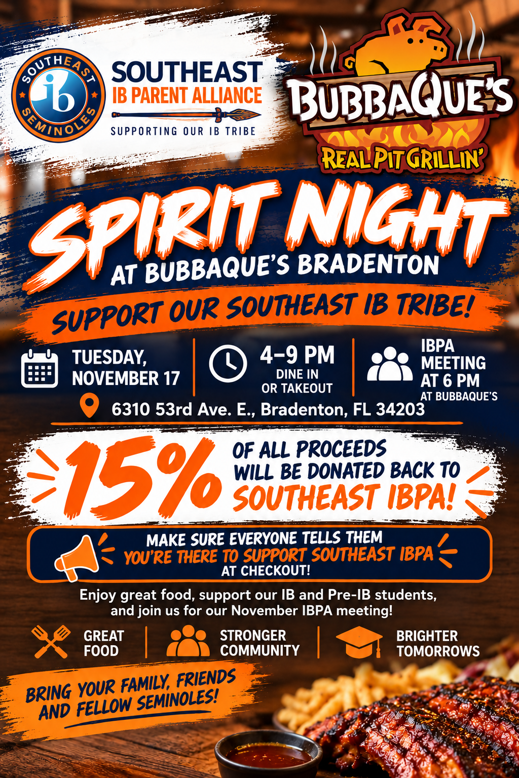 Southeast IB Spirit Night BBQ Flyer